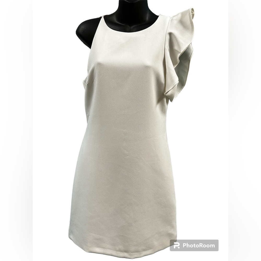 LULUS Dress Women's Dinah White One-Shoulder Ruffle Short Sleeve Luxe Size small